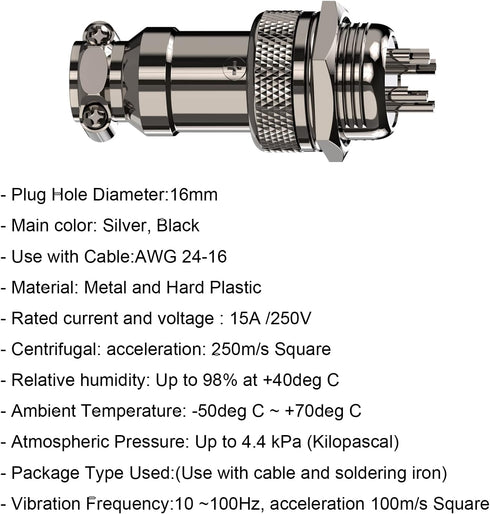 Clyxgs 4-Pin Male Female Aviation Plug Connector, Metal Wire Panel Connector 16mm Socket, 10PCS