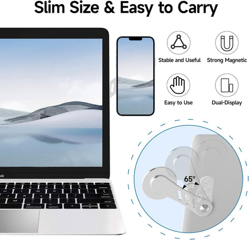 DK177 Magnetic Phone Holder for Laptop, Side Mount Compatible with iPhone 15/14/13/12 Series MagSafe Cases, Silver