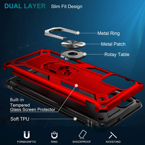 LUMARKE Galaxy A51 4G Case with Screen Protector, Military Grade Protective Phone Cover with Magnetic Ring Kickstand Red