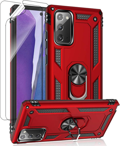 Androgate Galaxy Note 20 Case with HD Screen Protectors, Military-Grade Metal Ring Holder Kickstand, Shockproof Cover