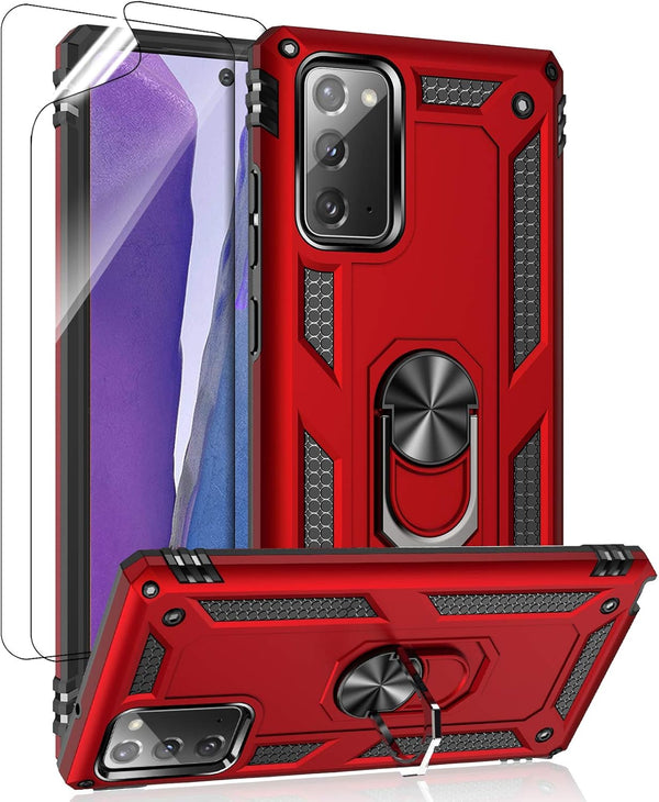 Androgate Galaxy Note 20 Case with HD Screen Protectors, Military-Grade Metal Ring Holder Kickstand, Shockproof Cover
