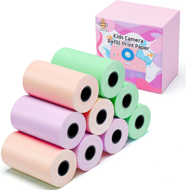 9 Rolls Kids Instant Camera Print Refill Paper, Photo Printer Thermal Paper for Kid's Instant Camera Favors, Candy Color