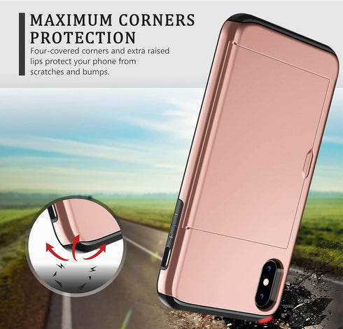 SAMONPOW iPhone X/XS Case Wallet Card Holder, Heavy Duty Protection, Shockproof Soft Rubber Bumper Cover