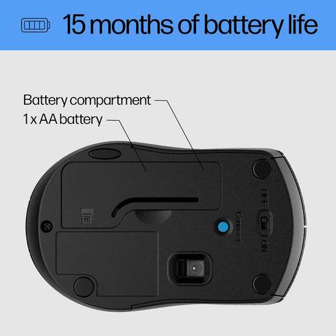 HP Wireless Mouse - Black, 15-Month Battery, 1600 DPI Sensor, Side Grips for PC/Laptop, Mac, Chromebook