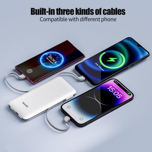 Portable Power Bank 10000mAh, Ultra Slim Charger with Built-in AC Plug, Compatible with All Kinds of Cellphones