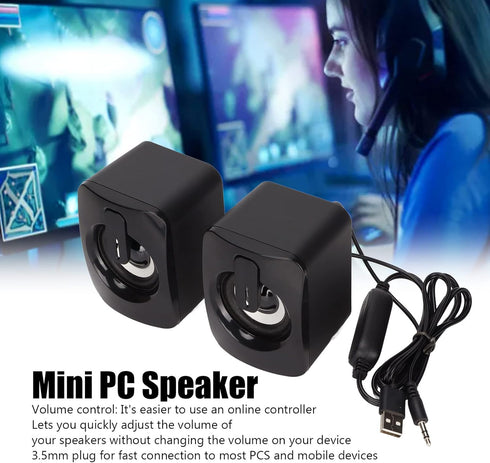 Mini Computer Speaker, Stereo Less Distortion, USB Powered Wired Small Speaker for Desktop PC & Laptop