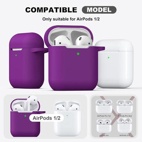 R-fun Compatible with AirPods Case Cover, Soft Silicone Protective Cover with Keychain for Apple AirPods, Plum