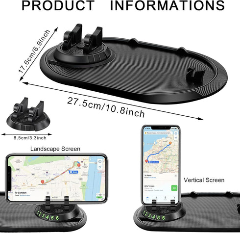 Multifunction Car Anti-Slip Mat Auto Phone Holder, Rotatable Car Anti Slip Mat Phone Holder, Anti Slip Phone Mat for Car, Dashboard Cell Phone Holder, Car Dash Phone Holder for Phones, Keys, Gadgets
