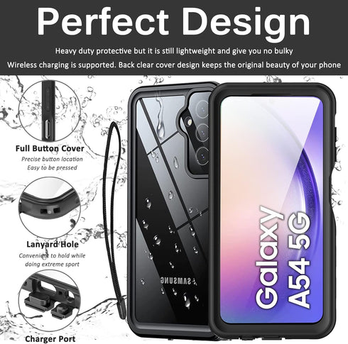 Miimall Waterproof Case for Samsung Galaxy A54 5G, Built-in HD Clear Screen Protector, Full Shockproof Bumper