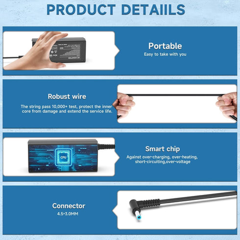 LJO-EEIH 65W Charger Compatible with HP Laptop 17 Series, Multiple Models: 17-ak, 17-by, 17-ca, 17-cn, 17-ar, 17-bs