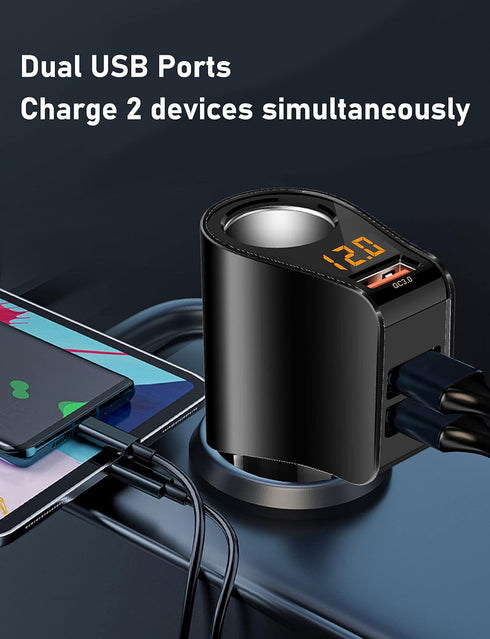 LIHAN Cigarette Lighter Socket Adapter, Car Charger QC3.0, 12V/24V Outlet Plug Splitter with Multi USB Ports