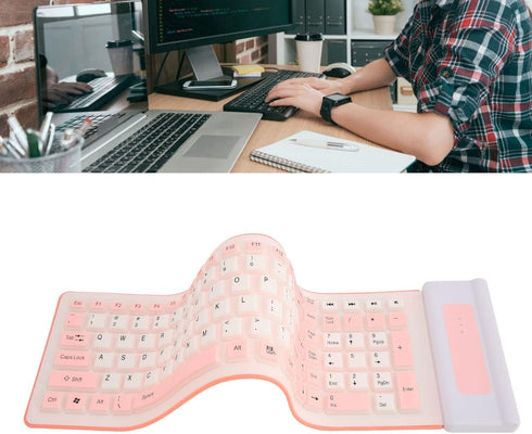 Silicone Keyboard, Foldable Waterproof Rollup Keyboard for PC Laptop Notebook, 103 Keys, Mute Typing, Lightweight