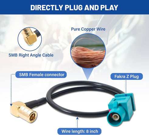 Anina Fakra Z Male to SMB Plug Adapter Connector for Factory Satellite Radio Antenna to Sirius XM Receiver Tuner Wire