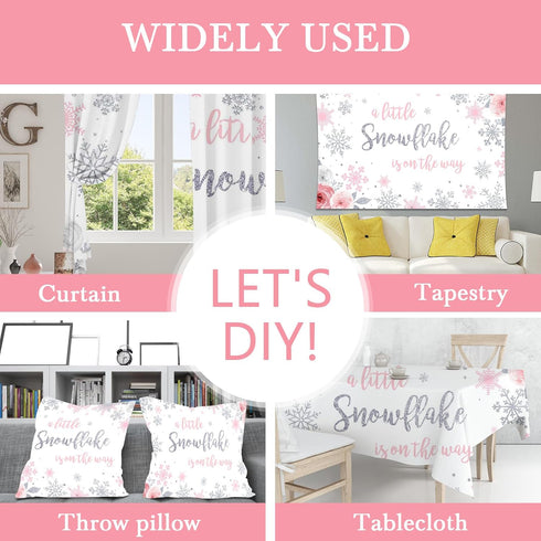 Mocsicka Snowflake Baby Shower Backdrop, Winter Wonderland Photography Background, Pink & Silver Snowflakes