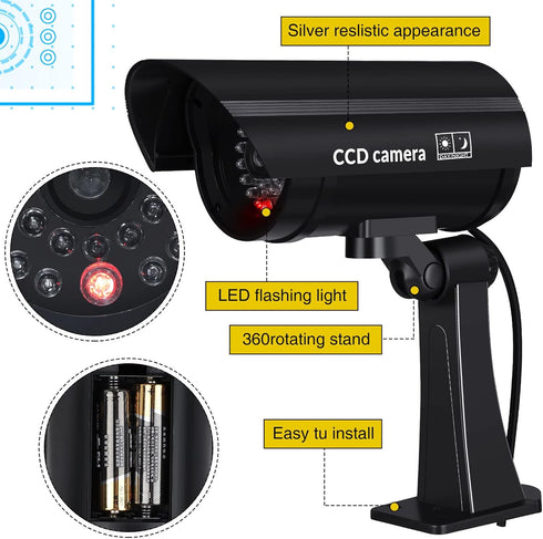 Macarrie 8 Pcs Realistic Dummy Security Camera, Plastic Fake Video Camera with Motion LED Light for Indoor/Outdoor