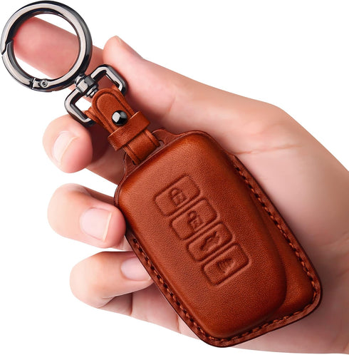 Tukellen Leather Key Fob Cover for Lexus with Keychain, Compatible with RX ES GS LS NX RS GX LX RC LC Smart Key - Brown.