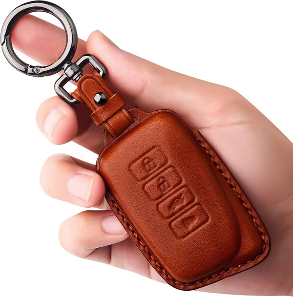 Tukellen Leather Key Fob Cover for Lexus with Keychain, Compatible with RX ES GS LS NX RS GX LX RC LC Smart Key - Brown.