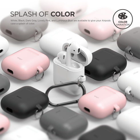 elago Silicone Case with Keychain for Apple AirPods Case 1 & 2, Front LED Visible, Supports Wireless Charging, Lavender