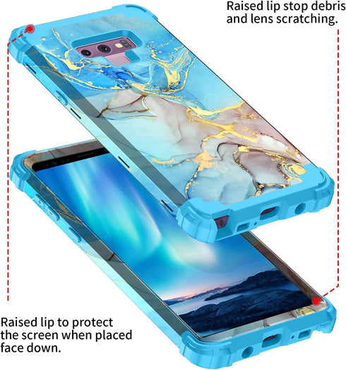 for Galaxy Note 9 Case, Marble Pattern Three Layer Heavy Duty Shockproof Hard Plastic Bumper + Soft Silicone Hybrid