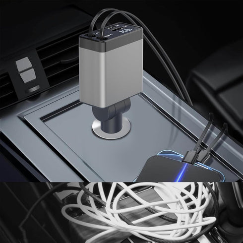 Retractable Car Charger, 4 in 1 Fast Phone Adapter 66W, USB Car Charger with Retractable Cables, Compatible with iPhone