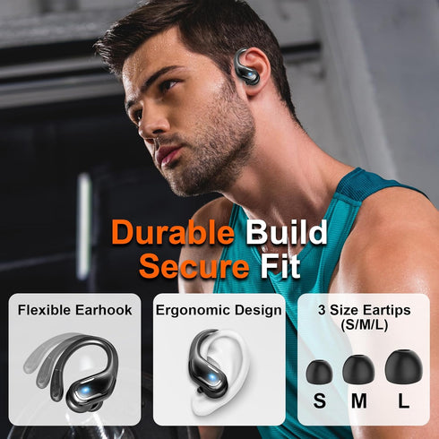 Ltinist Wireless Earbud, Bluetooth 5.3 Headphones with Earhooks, 75H Battery, IP7 Waterproof, Built-in Microphone for