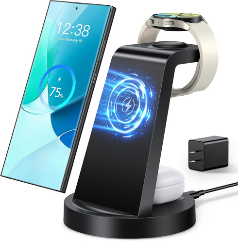 Wireless Charger for Samsung - 3 in 1 Charging Station for Galaxy Watch 7 6 5 4 3 Pro Classic, Galaxy Buds, S24 Ultra