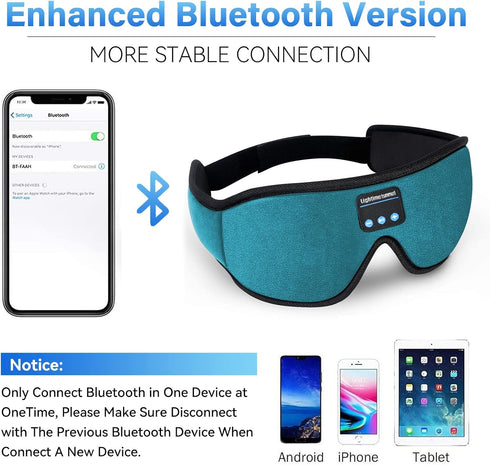 Sleep Headphones, 3D Bluetooth Sleep Mask, Washable with Ultra Thin Stereo Speakers, Microphone for Insomnia Travel