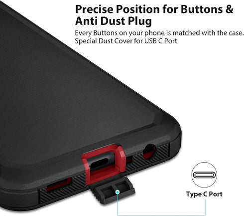 Jiunai Tough Rugged Case for Samsung A23 5G 2022, Shockproof Anti-Dust Dual Layer with Raised Edge - Black Red