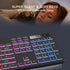 Wireless Keyboard with 7-Color RGB Backlit, Full-Size Computer Keyboard with Phone Tablet Holder, Rechargeable Gaming