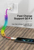 Rainbow Coiled Fast Charging Cable, USB C Spring Retractable Charger Cable for Car, 3FT Nylon Braided Type C Data
