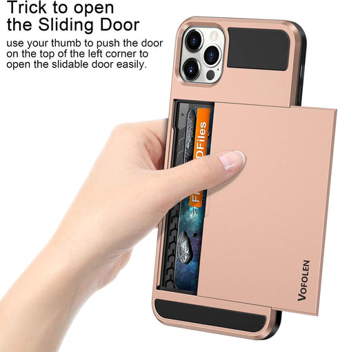 Vofolen Compatible with iPhone 12 Pro Case, Wallet Cover with Credit Card Holder, Anti-Scratch Dual Layer, Rose Gold