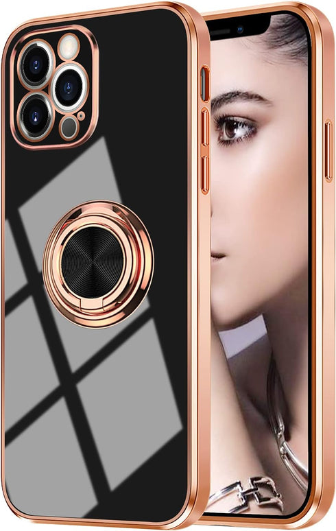 Omorro iPhone 12 Pro Max Case, Ring Holder with 360 Rotation Kickstand, Slim Soft Black Case for Women & Girls, 6.7 Inch