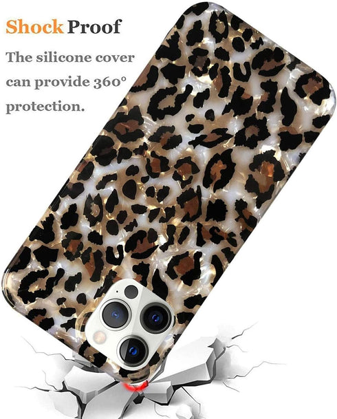 J.west Leopard Case for iPhone 12 Pro Max, Luxury Sparkle Cheetah Print Design, Soft Silicone Cover with TPU Bumper