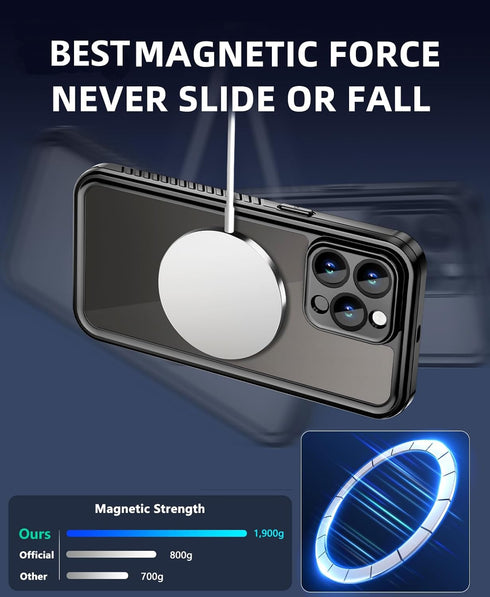 Unitedtime Magnetic Case for iPhone 14 Pro, Waterproof with Built-in Screen Protector, Shockproof Dustproof Heavy Duty