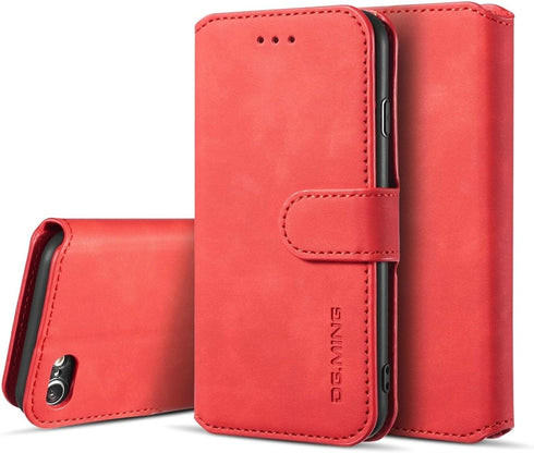 Luxury PU Leather Case by UEEBAI - Vintage Wallet Flip Cover with Card Slots for iPhone SE3/SE2 - Red