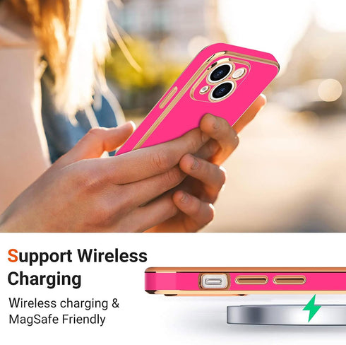 Teageo iPhone 13 Case for Women - Cute Love-Heart Bling Soft Silicone Cover, Shockproof, Hot Pink, Full Camera