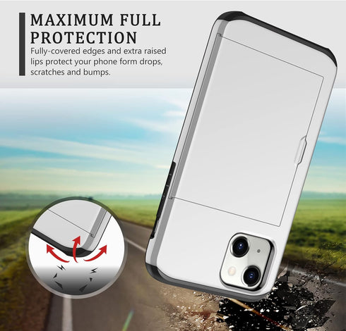 SAMONPOW iPhone 13 Case with Card Holder, Dual Layer Hybrid Wallet Case, Heavy Duty Shockproof Protection for 6.1 inch