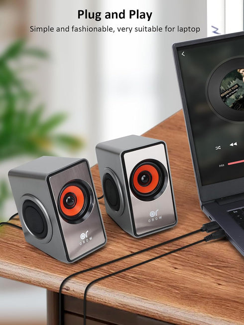OROW Computer Speaker, 12W Desktop Speaker with Volume Control, 3.5mm Speaker, USB Powered, Dual Diaphragm, USB Speaker for PC/Laptop/mac/iMac/Projector(Silver)