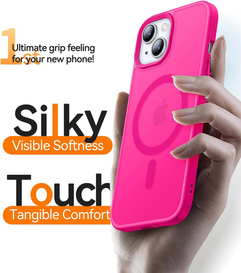 CANSHN Translucent Matte Back Case for iPhone 14/iPhone 13, Compatible with MagSafe, Hot Pink