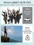 Bluetooth Long Selfie Stick - Lightweight Extendable Pole from 20'' to 118'' with Built-in Wireless Remote