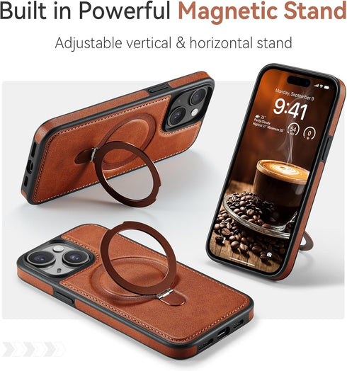 CHEEWADA 13 6.1", for iPhone Case with Stand Compatible with Magsafe Slim PU Leather & Durable TPU Drop Proof Magnetic