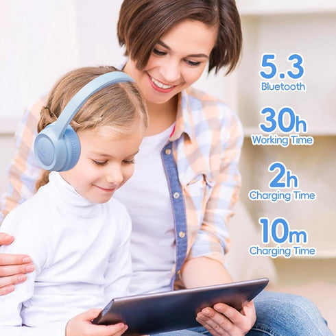 Kids Bluetooth Headphones, Wireless Over-Ear Headphones with 85dB Volume Limiter, 30H Playtime, Adjustable Headband