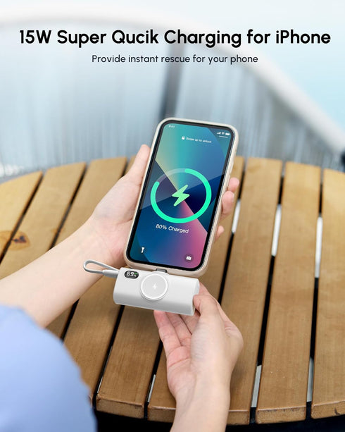 L.LYFOVR 13/12/14 Series,5000mah Pack Small White Portable Power Bank for iPhone Mini Battery Charger for Lightning