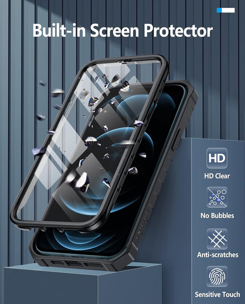 FNTCASE iPhone 12 Pro Max Case: Rugged Shockproof TPU, Military Grade Drop Protection, Matte Finish, Kickstand - Black