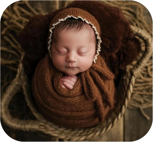 Coberllus Newborn Baby Photography Props Wrap Knitted Blanket Swaddle & lace Edge