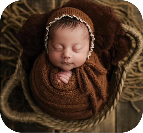 Coberllus Newborn Baby Photography Props Wrap Knitted Blanket Swaddle & lace Edge