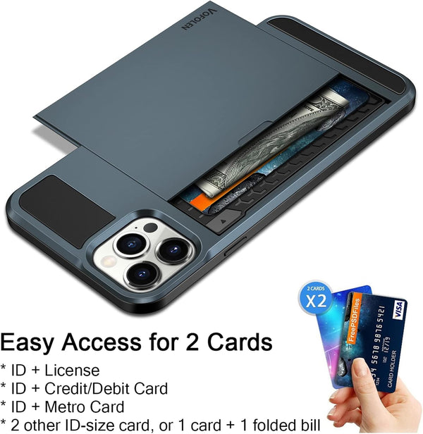 Vofolen iPhone 13 Pro Case, Wallet Credit Card Holder Slot, Anti-Scratch Dual Layer Hybrid Bumper Armor, Navy