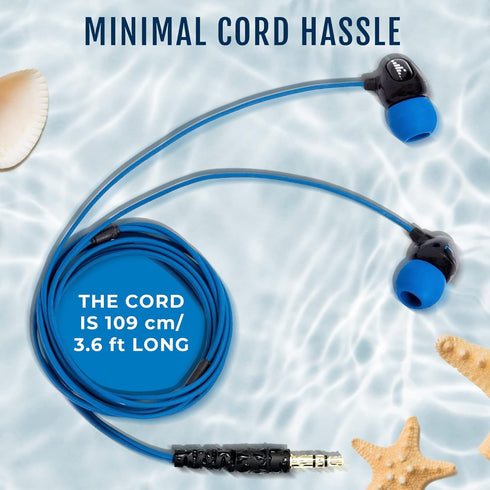 H2O Audio Surge+ Swim Headphones | 100% Waterproof, Noise Canceling, Dustproof, Black/Blue