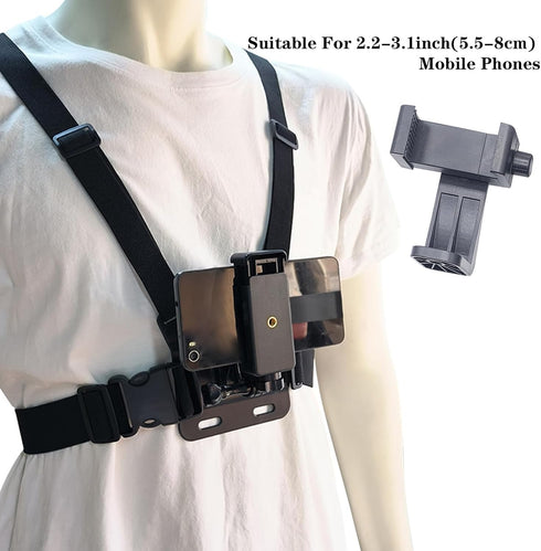 Adjustable Mobile Phone Chest Strap Harness Mount, Black, Compatible with GoPro Hero, iPhone, DJI Osmo Action Cameras