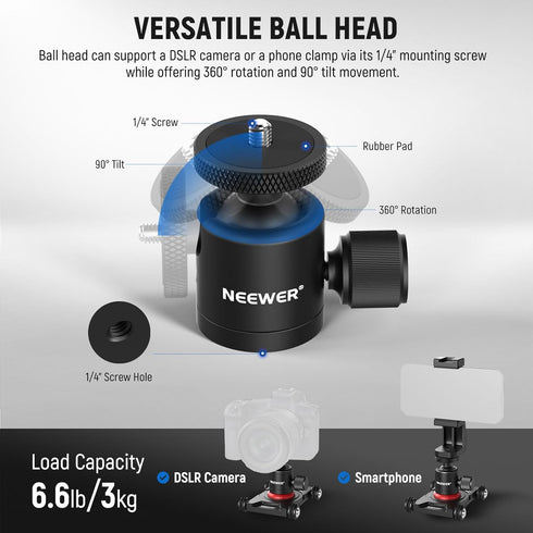 NEEWER Camera Slider Dolly with Ball Head & Phone Clamp, 4 Wheeled Tabletop Dolly for DSLR and Smartphones